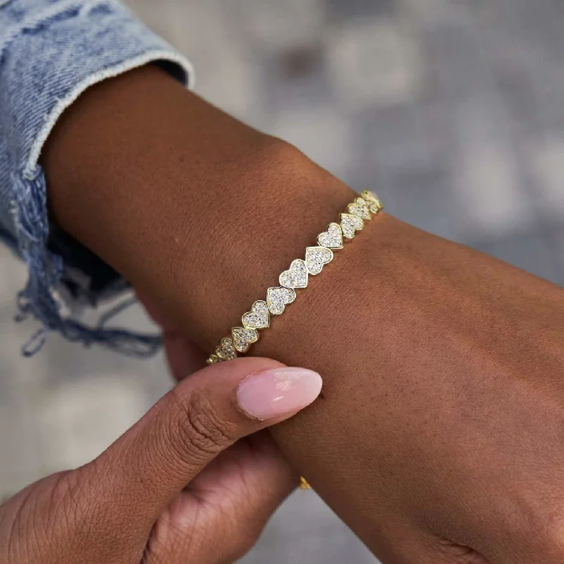 Eternity Heart Cuff Bracelet in Yellow Gold