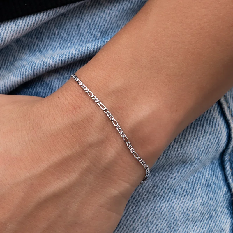 Figaro Bracelet in White Gold- 2mm