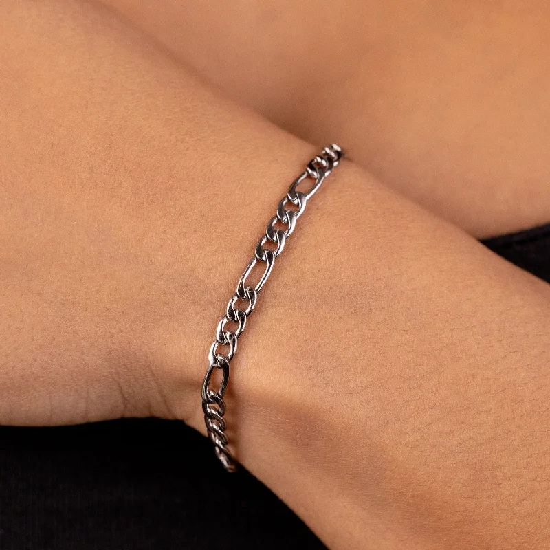 Figaro Bracelet in White Gold - 4mm