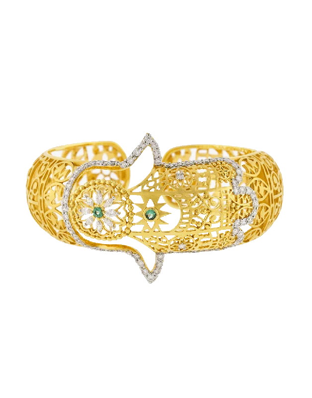 Filigree Hamsa Hinged Cuff Set