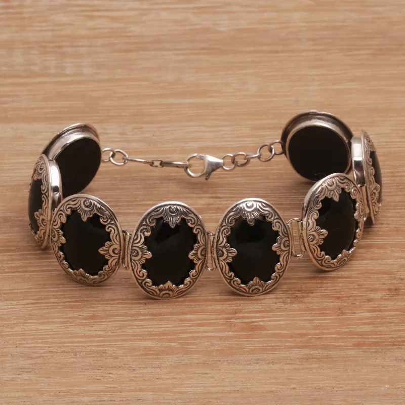 Garden Shrine Link Bracelet with Sterling Silver and Black Onyx