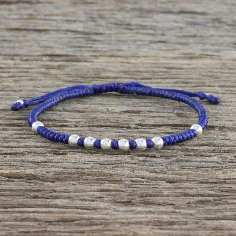 Hill Tribe Ultramarine Ultramarine Cord Bracelet with 950 Silver Beads