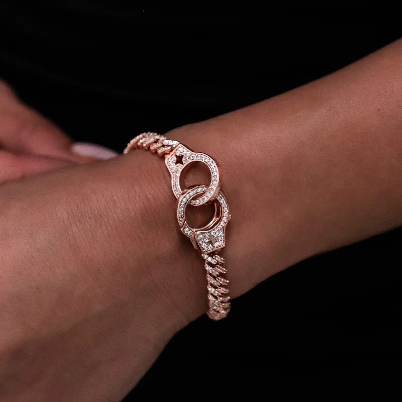 Iced Handcuff Diamond Prong Cuban Bracelet in Rose Gold