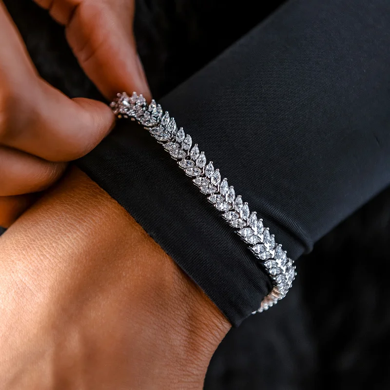 Iced Herringbone Bracelet in White Gold-7MM