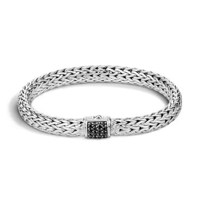 John Hardy Icon Bracelet in Sterling Silver with Pave Black Sapphire (7.5mm)