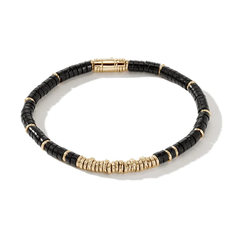 John Hardy Classic Chain Collection Heishi Black Onyx Bead Bracelet in 14kt Yellow Gold