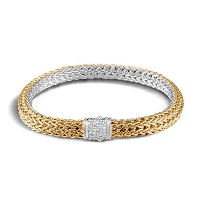 John Hardy Icon Diamond Reversible Bracelet in Sterling Silver and 18kt Yellow Gold (6.5mm)