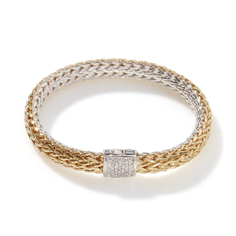 John Hardy Icon Reversible Bracelet in 18kt Yellow Gold and Sterling Silver with Diamonds  (1/7ct  tw) (5mm)