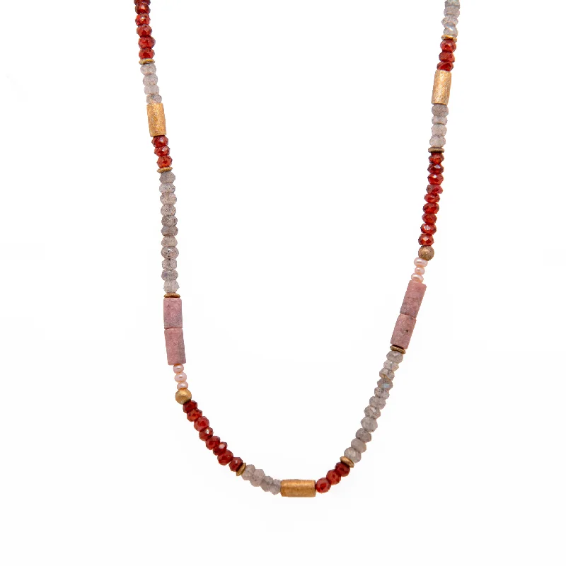 Labradorite, Garnet, Rhodonite and Natural Pearl 3mm Necklace 24K Fair Trade Gold Vermeil