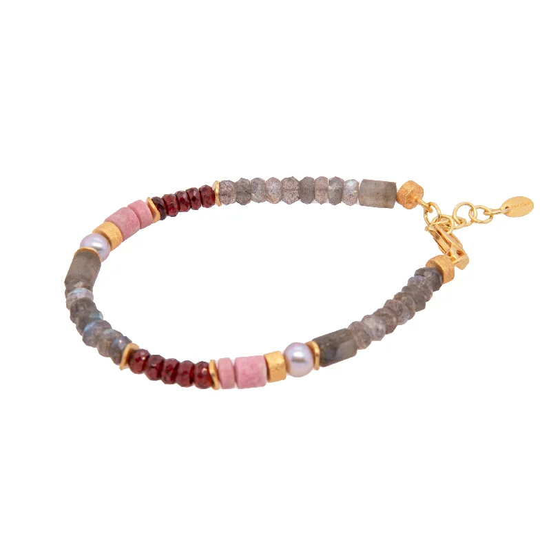 Labradorite, Garnet, Tulite and Grey Pearl 5mm Jewelry Set in 24K Fair Trade Gold Vermeil