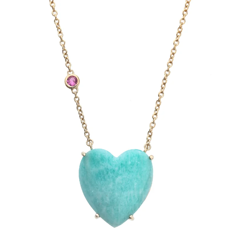 LOVE Amazonite Carved Heart Necklace with Gold Setting SALE