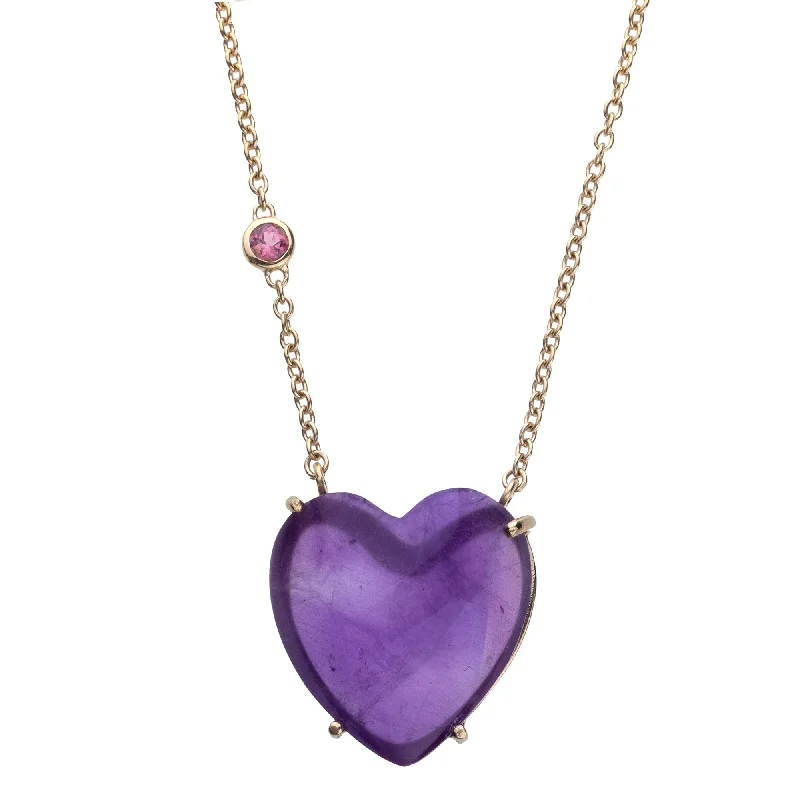 LOVE Amethyst Carved Heart Necklace with Gold Setting SALE