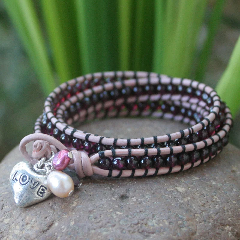 Love Glows Beaded Garnet and Pearl Wrap Bracelet