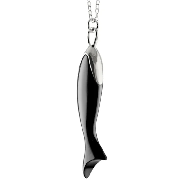 Monica Rich Kosann "Perseverance" Black Ceramic Fish Charm Necklace