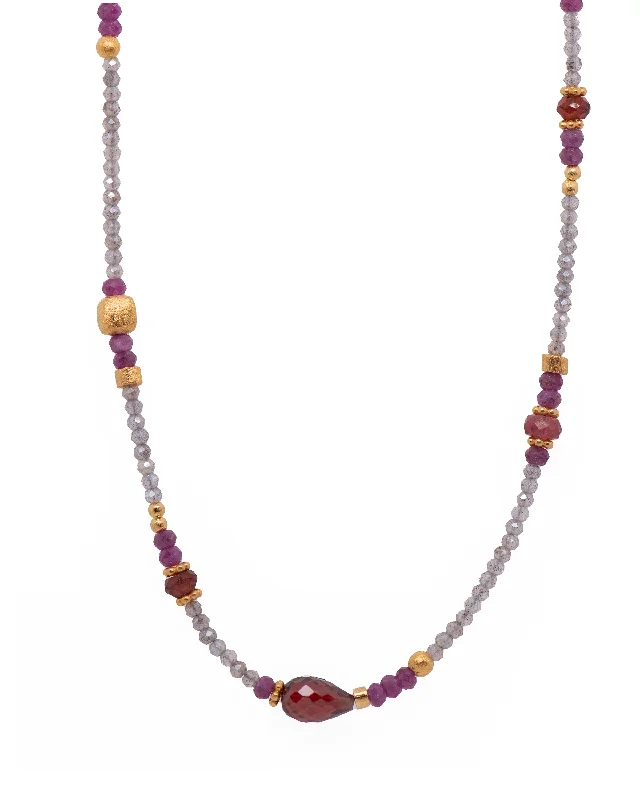 Labradorite, Garnet, Ruby, and Pink Tourmaline Necklace