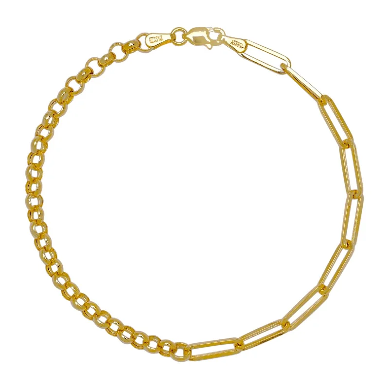 Paperclip and Rolo Chain Bracelet in 14Kt Yellow Gold (7 1/2 inches)