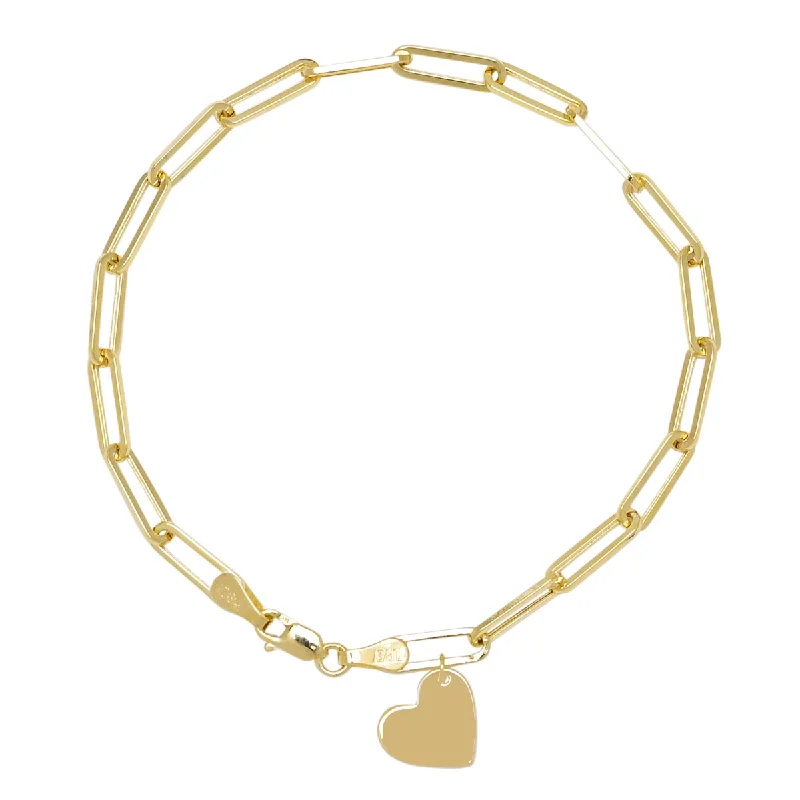 Paperclip Heart Bracelet in 14kt Yellow Gold (7 1/2 inches)