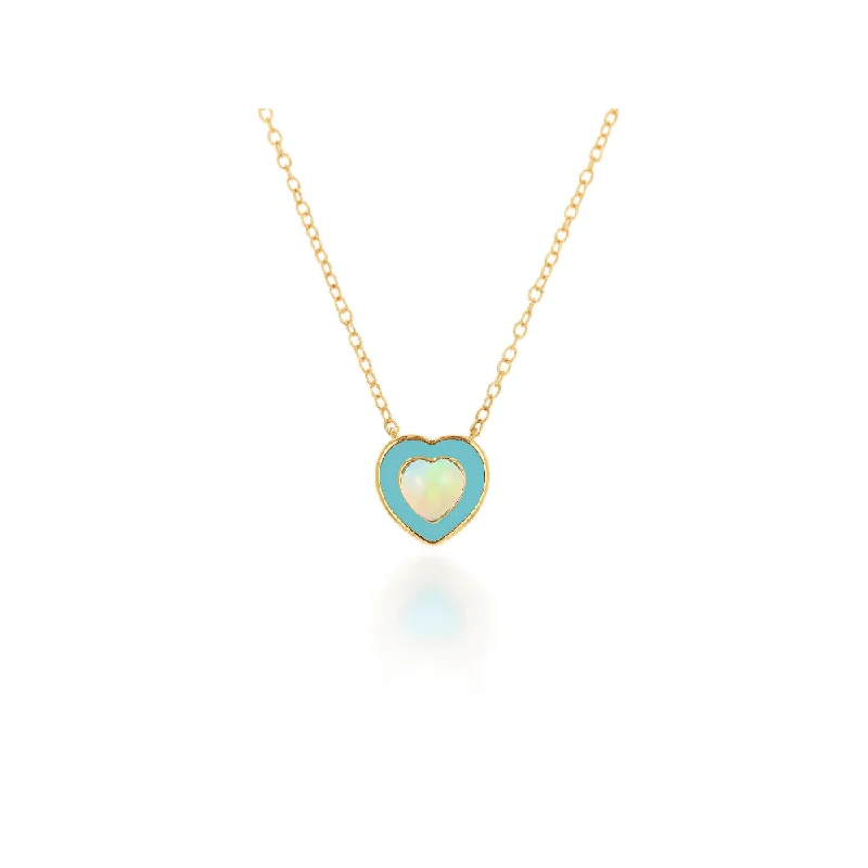 Rachel Reid Teal Enamel and Opal Heart Pendant