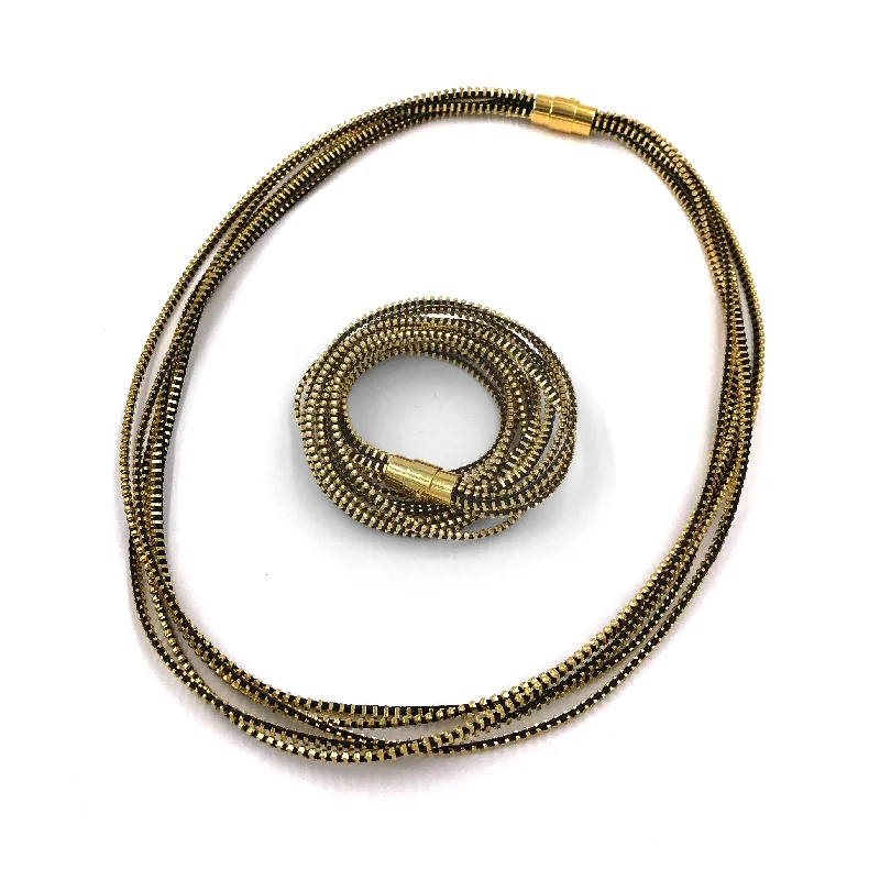 Saturn Gold and Black Necklace/Bracelet