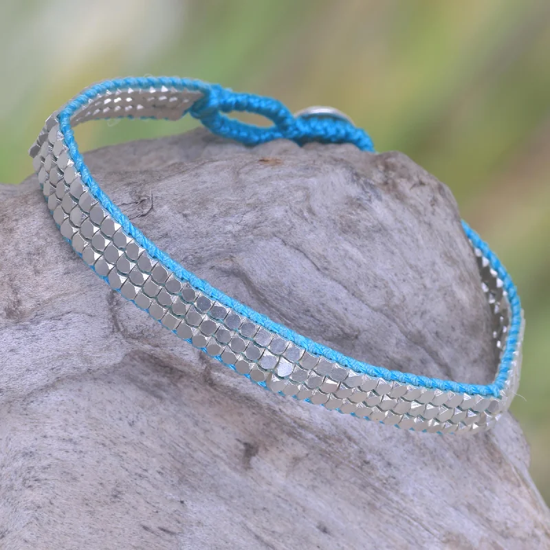 Shimmering Road in Turquoise Artisan Crafted Sterling Silver Beaded Bracelet from Bali