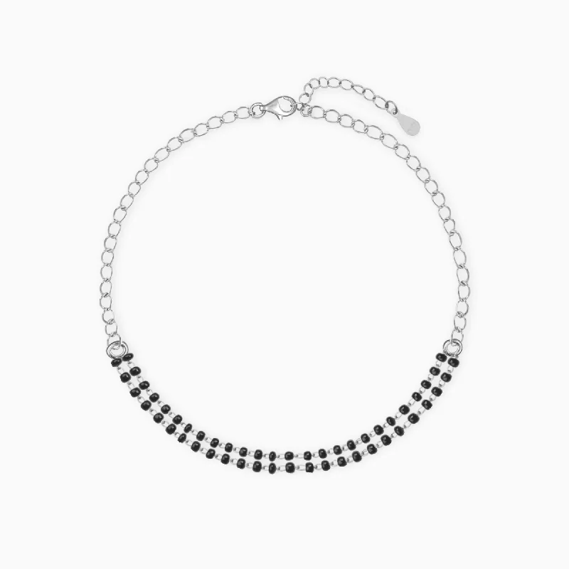 Silver Black Beads Bracelet