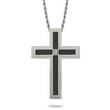 STL CZ CTR/BLACK PLAT CROSS